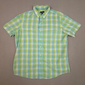 Club Room Men's XXL Plaid Short‎ Sleeve Button Down Shirt Green Blue